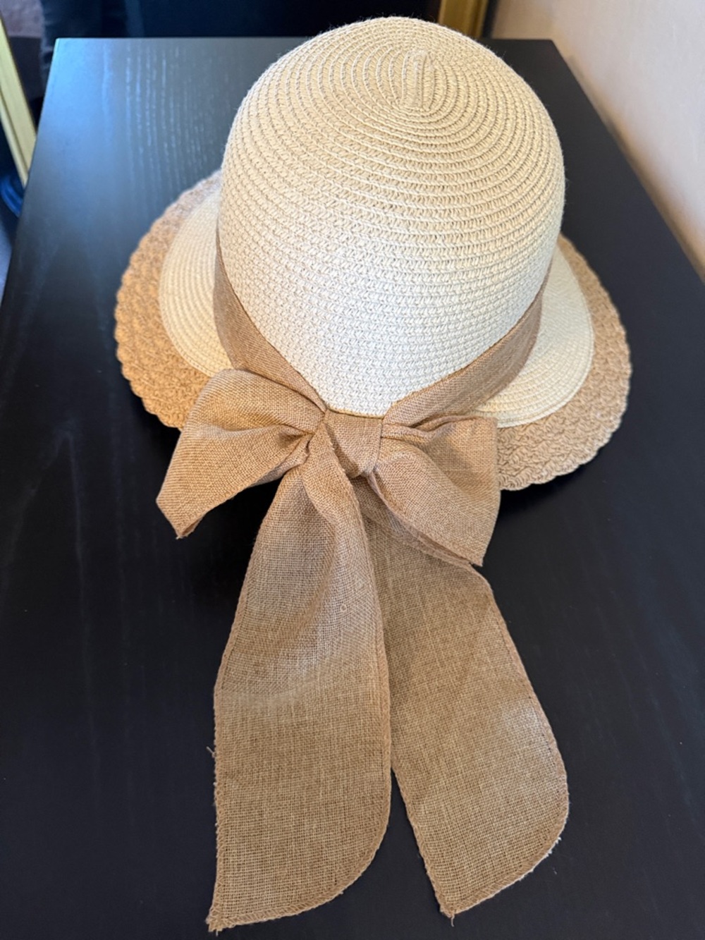 Wide Brim Straw Sun Hat Beige Ribbon Bow New No tag - Picture 14 of 14